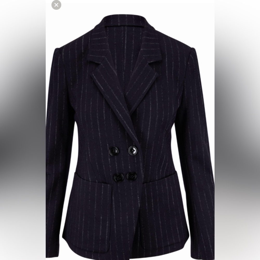 DOROTHEE SCHUMACHER Classic Twist Navy Pinstripe Blazer Jacket
